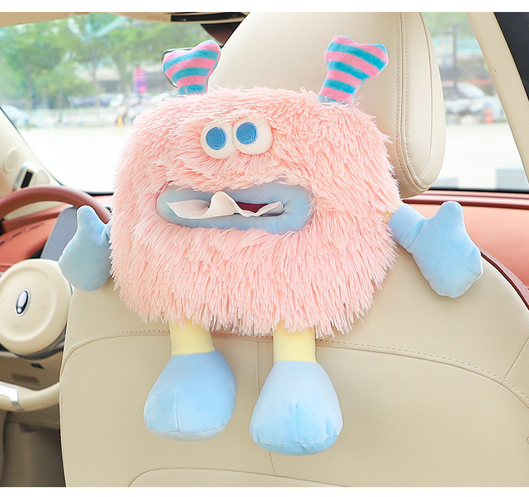 Little Monster Car Tissue Box Hanging Tissue Pumping Advanced Sense Cute Cartoon Plush Car Seat Back Paper Box