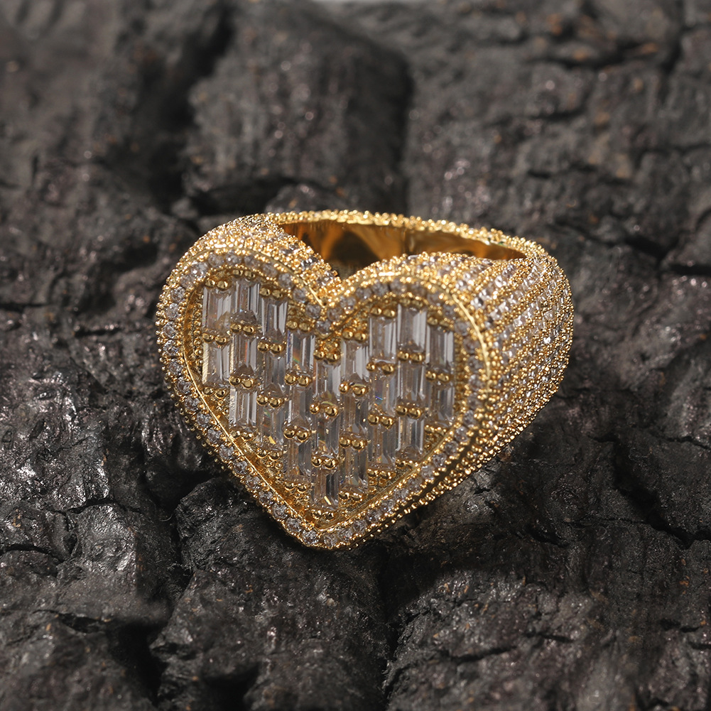 24g Weight Rhinestones Inlay Material Rings Classification 6, 9 Ring Size 1 Piece Quantity Party, Street Occasion Copper Material Heart Shape Pattern Unisex Gender Inlay Design Hip-Hop Style Hip-hop Heart Shape Copper Inlay Rhinestones Rings 7