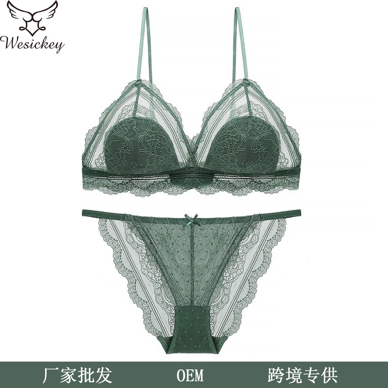 Sexy Lace French Triangle Cup Intimates for Women Without Rims Summer Thin Push-Up Big Breasts Showing Small Bra Set Sexy Lace French Triangle Cup Intimates for Women Without Rims Summer Thin Push-Up Big Breasts Showing Small Bra Set