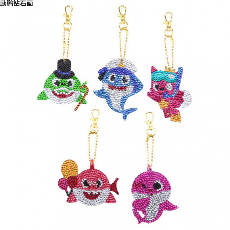 新款 满钻DIY手工钻石画 海底总动员鲨鱼钥匙扣包包挂件