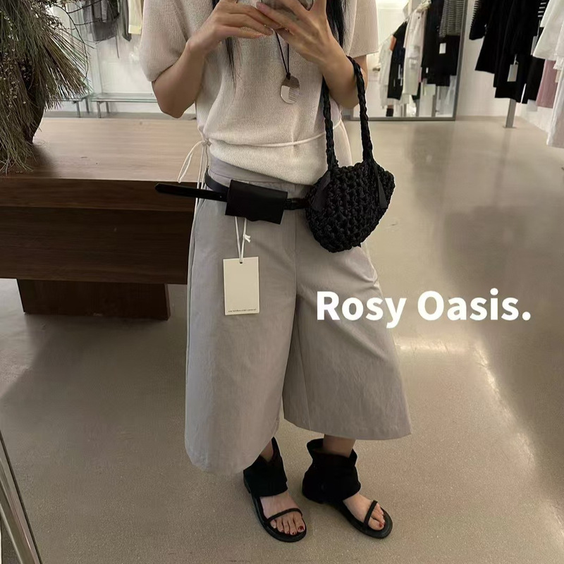 Korean Style Relaxation Sense Cotton Casual Pants A Lazy Style Cropped Pants Women's Distribution Belt Waist Bag W6271