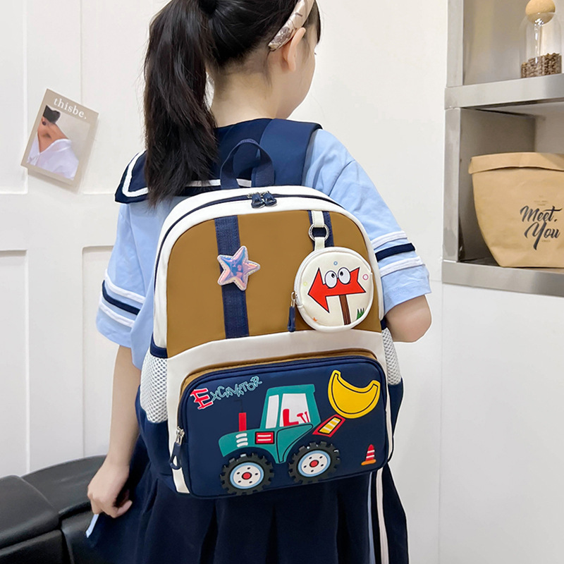Mochila infantil transfronteriza de dibujos animados, coche de ingeniería, mochila transpirable para niños, mochila para niñas.