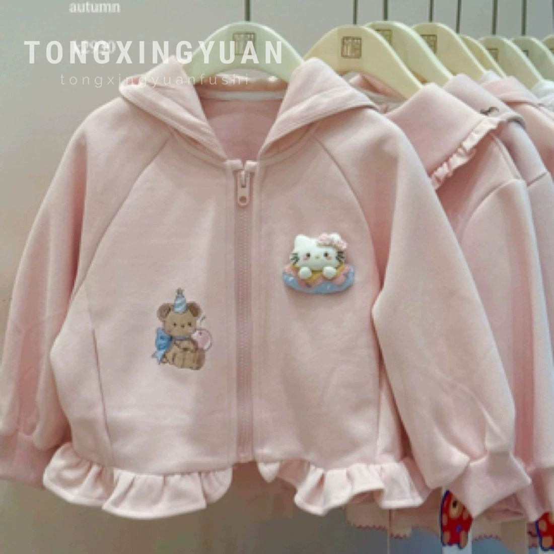 Осенний толстовка-sweatshirt, трёхмерная карикатурная куртка для девочек с молнией, корейский стиль