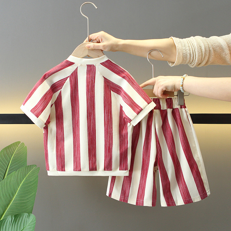 8075 traje de verano para niños 2025 nuevo traje de verano de manga corta de dos piezas para niños de moda moda ropa de verano para bebés