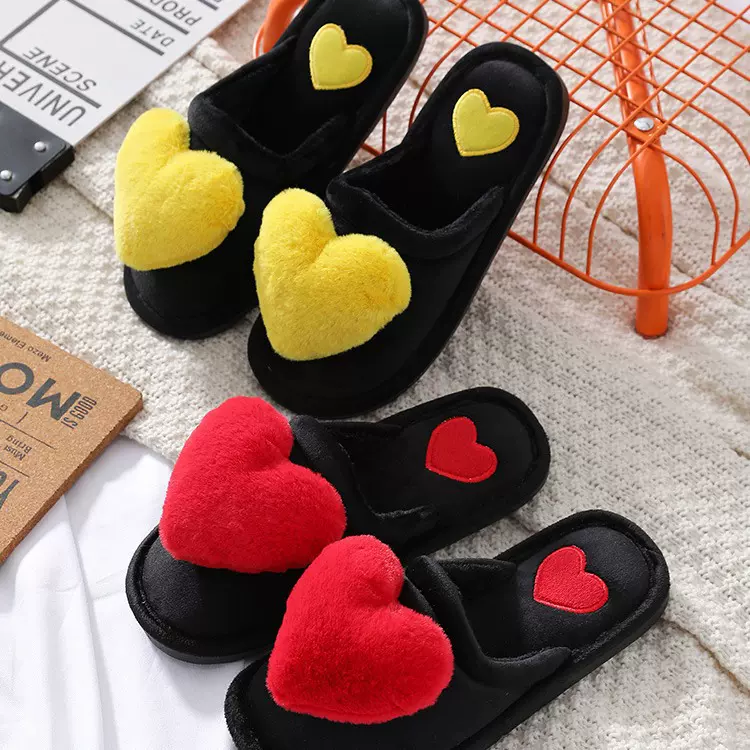 秋冬新款棉拖鞋韩版批发地板防滑保暖女式大爱心卡通桃心居家拖鞋