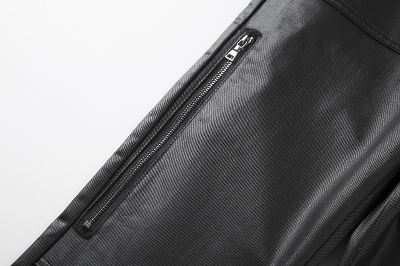 Moška oblačila High street ins enakega stila trendovske črne voskane kavbojke z zadrgo_voghion.com