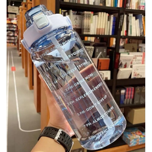 2000ml large capacity water bottle for female students high quality portable handle transparent plastic sports belt scale water cup 