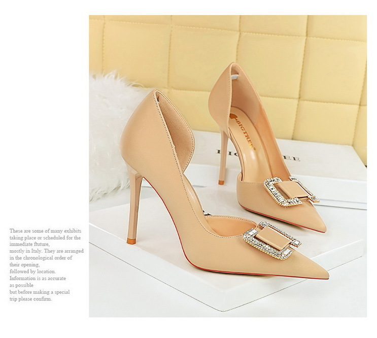 Slim side hollowed-out high heels for women slim heels super high heels rhinestone buckle single shoes_voghion.com