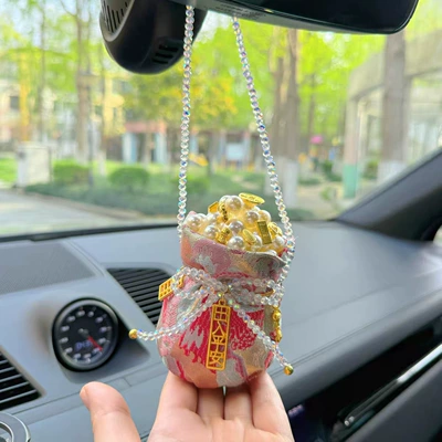 Goddess-Style Treasure Bowl Lucky Bag Car: Car ornaments - red-treasure-bowl-lucky-bag-2-in-1-scented