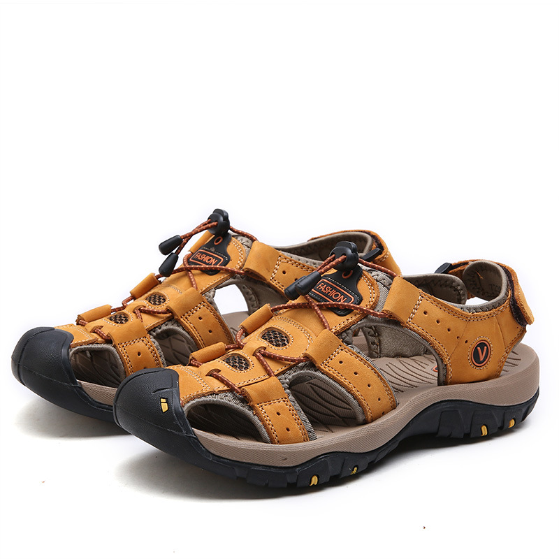 Sandalias para hombres de tamaño grande zapatos de playa casuales de verano de cuero para hombres al aire libre sandalias de tendencia de retroceso