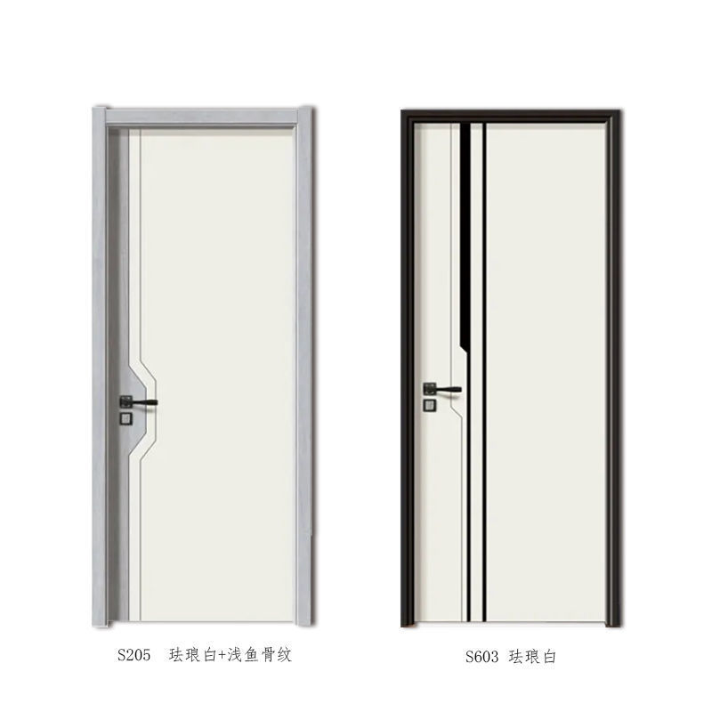 Room door solid wood reunite with white black Simplicity Carbon crystal ecology paint indoor bedroom Wooden doors