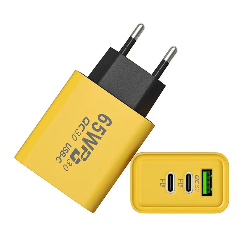 PD65W + QC3.0 chargeur de téléphone portable standard européen double type-c + tête de charge rapide multi-port USB unique_voghion.com