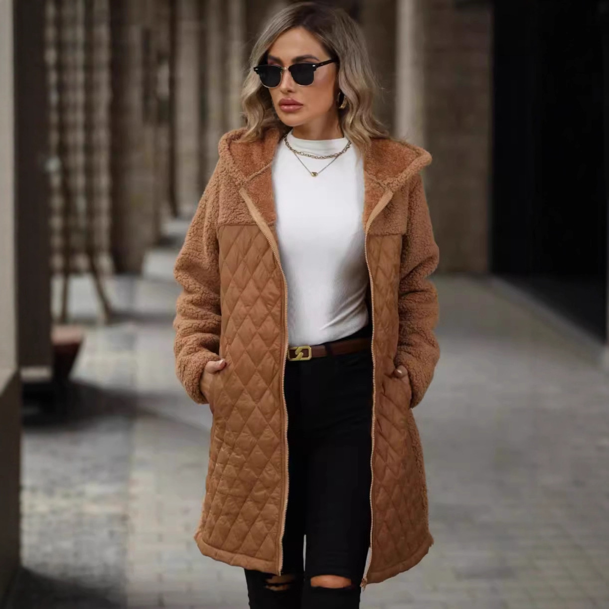 Flauschiger Wintermantel Für Damen Mit Kapuze Und Plüschfutter_voghion.com
