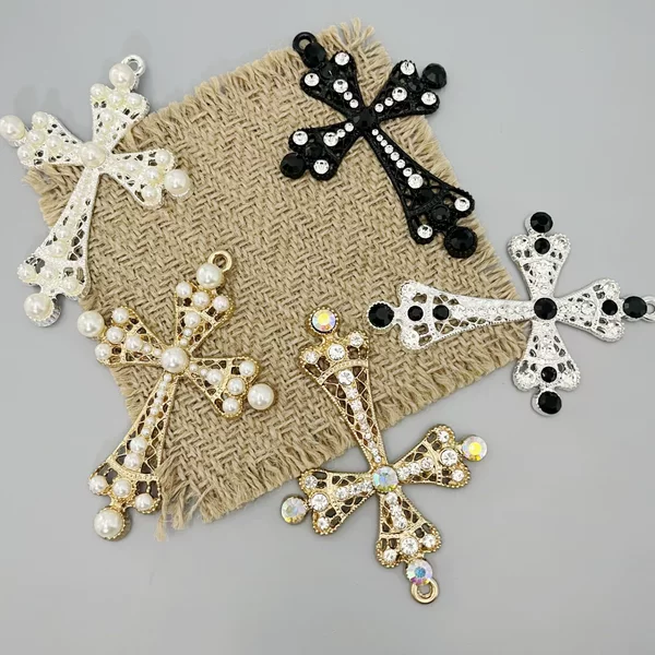 New Baroque Alloy Cross Pendant Large Size Diamond-Encrusted Mobile Phone Case Keychain DIY Accessories