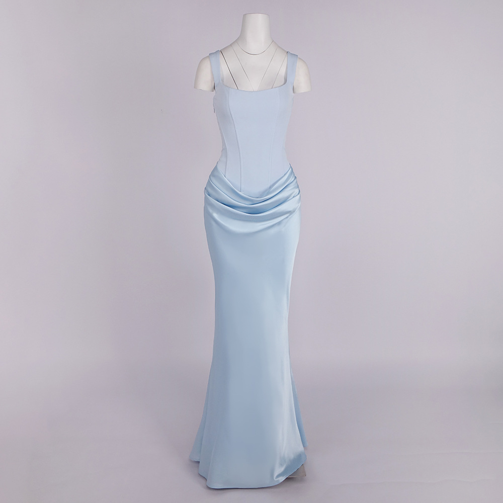 Women's Clothing Bridesmaid Dress Style Drawstring Design Pleated Draped Sexy A-Line Evening Gown For Formal & Casual For Women_ecoleips.com
