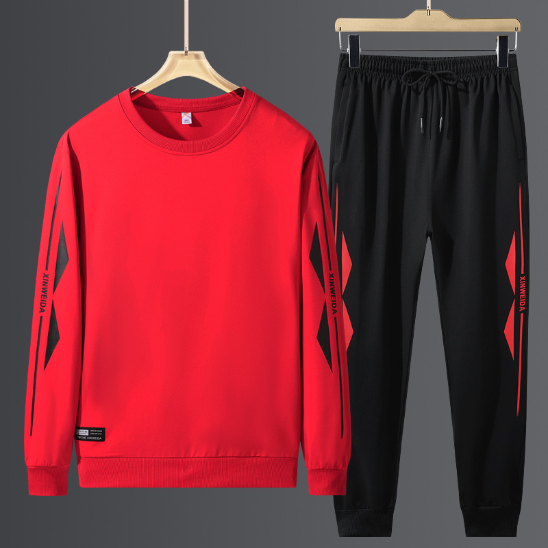 Otoño e invierno traje deportivo suéter de los hombres suéter de dos piezas suéter casual sweatpants hombres jóvenes suelta cuello redondo Top moda