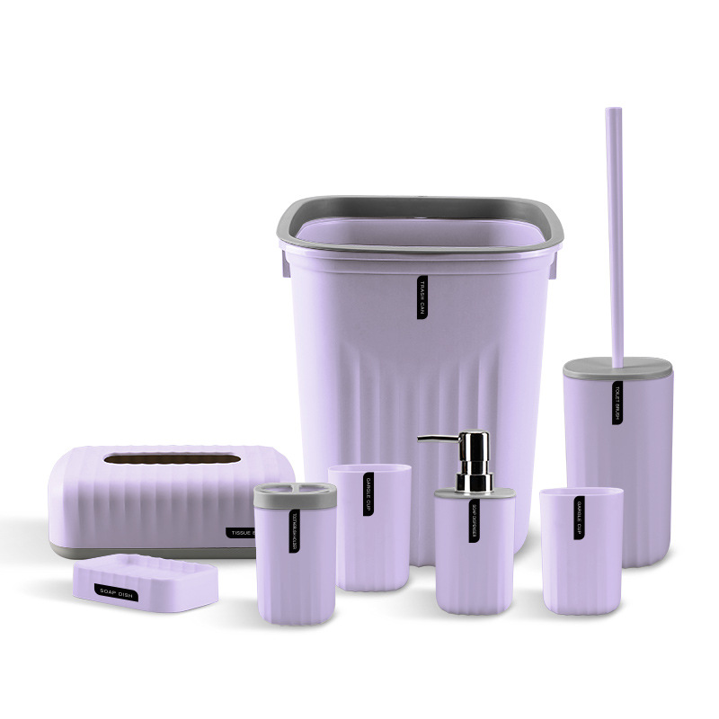 Lavado de baño patrón onda simple color sólido kit enjuague bucal taza cepillo dientes jabón caja plástico ocho piezas traje