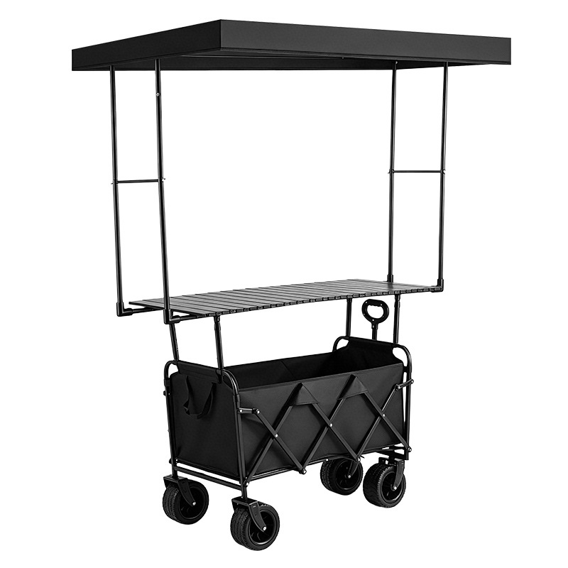 Trendy camping cart, mobile stall cart, foldable outdoor supplies, extra-large picnic cart, 2026 new model with sunshade