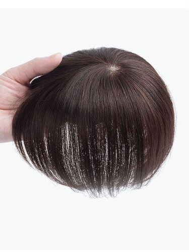 Real hair replacement hair piece for women to cover white hair and baldness. Breathable real hair short straight hair wig for women.