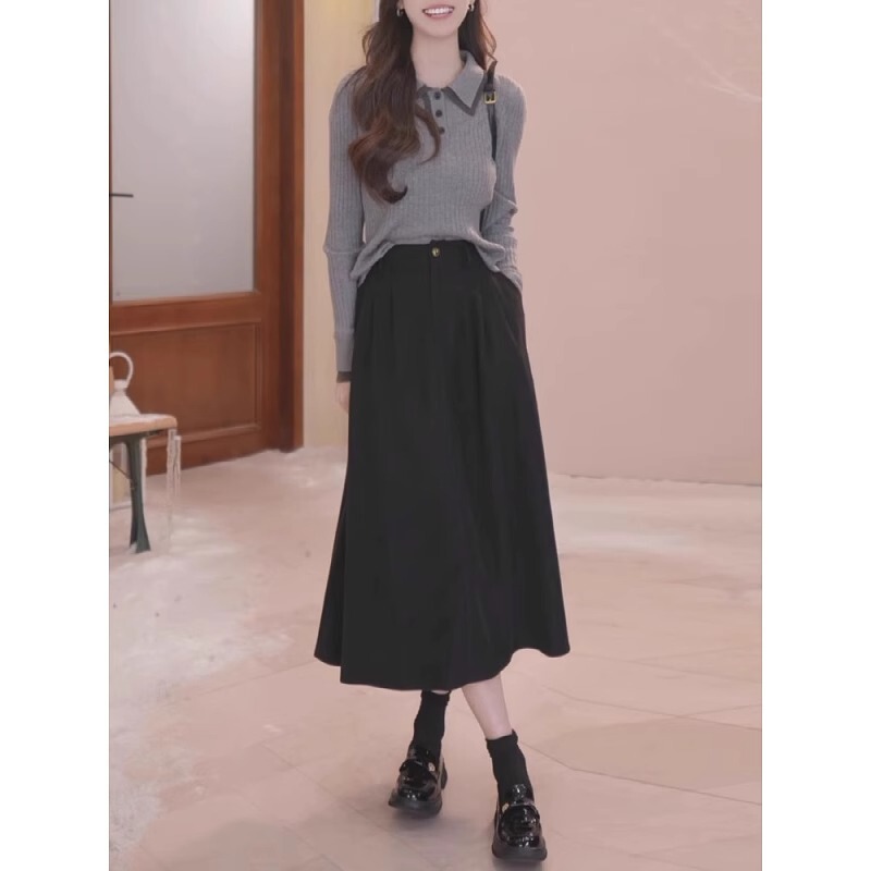 春の女性polo襟坑条ニットの長袖の中に修身セーター2025の新型の大きいサイズの高級感の上着を掛けます。|undefined
