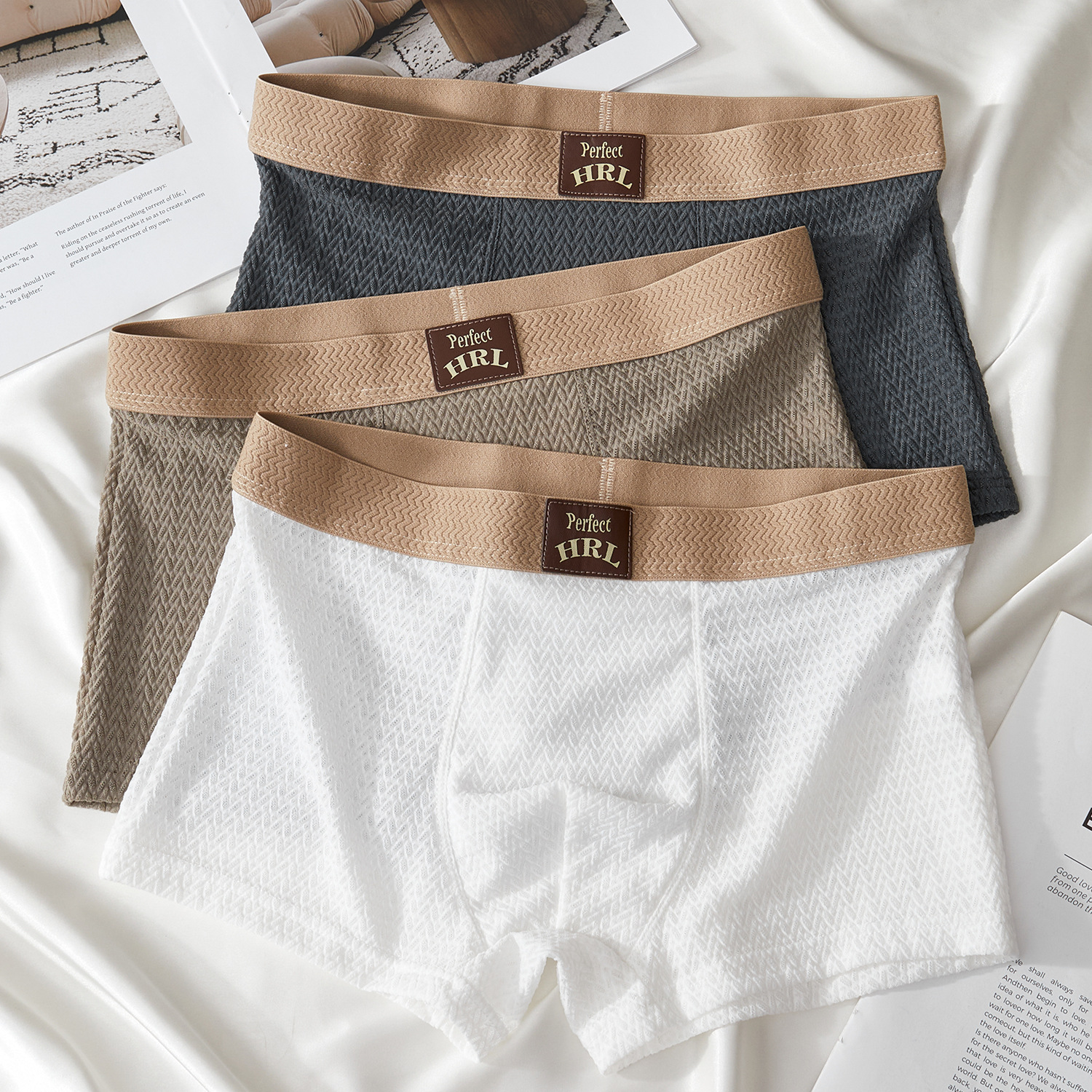 New Comfortable Nylon Ice Silk Men's Underwear Fashionable Mesh Element Breathable Boxer Briefs Mid-Waist Wholesale