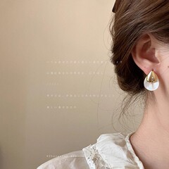 法式高级感白贝母水滴耳钉女个性时髦气质优雅通勤百搭耳环耳饰