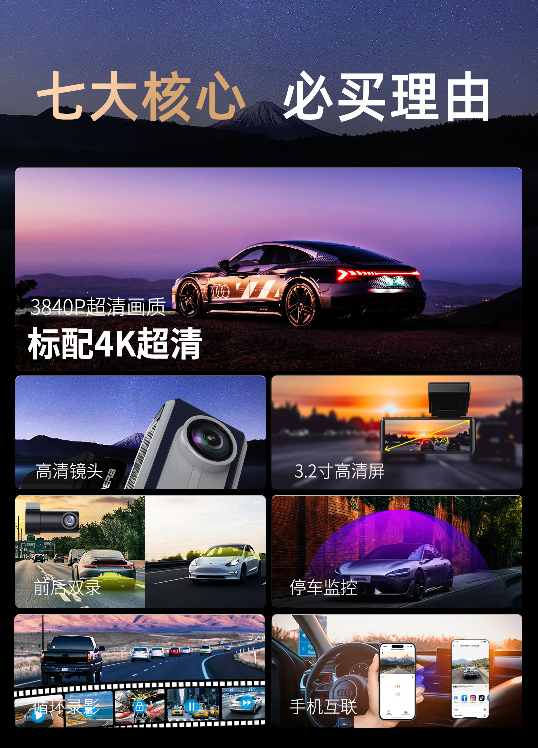 Cross-Border High-Definition 4K Dual-Camera Front and Rear Car Dash Cam 2026 New Model with Wifi Positioning for Foreign Trade Amazon