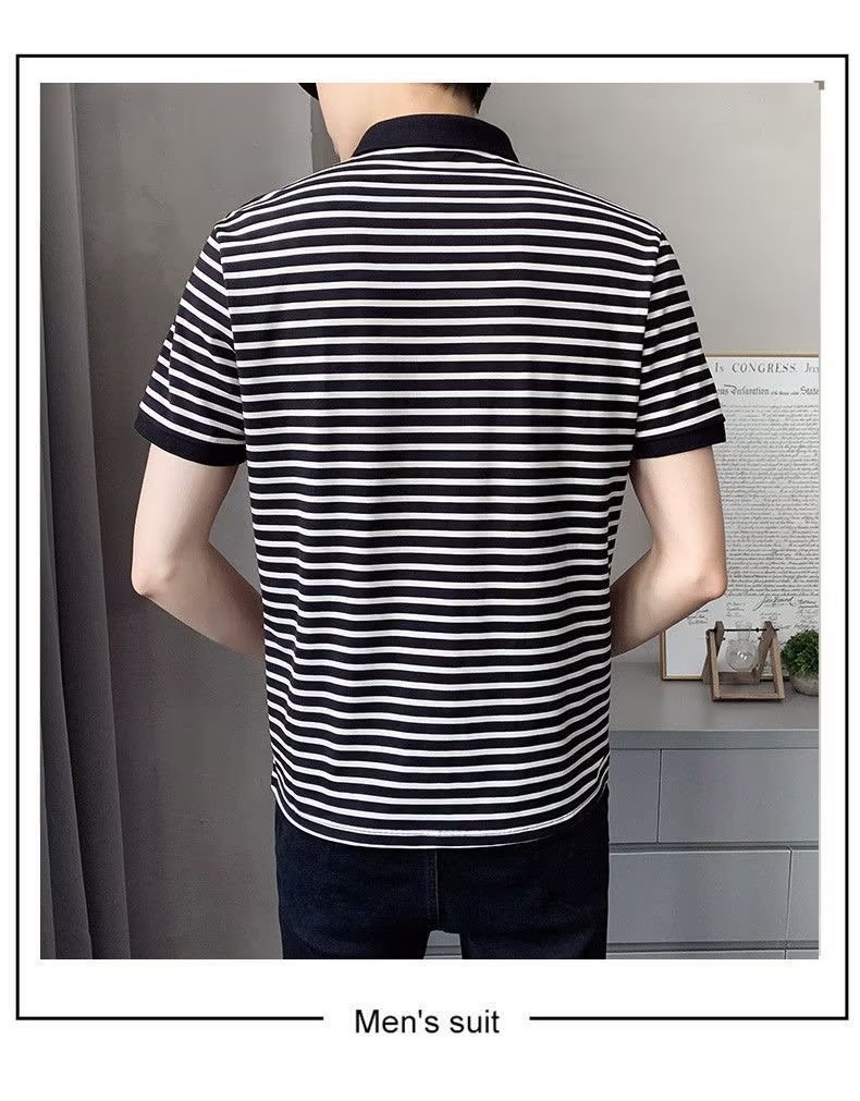 T-shirt corta per la nuova polo estiva da uomo 2023 con una camicia a mezze maniche a righe casual in stile coreano alla moda_voghion.com