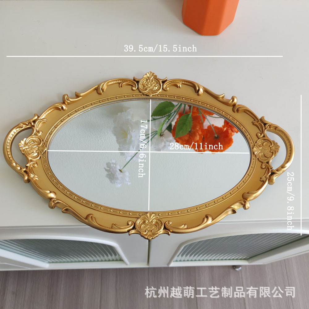 Bandeja de espejo de vidrio retro estilo europeo, estilo "ins", decoración para sala de estar, para aromaterapia, exhibición de joyería, bandeja de almacenamiento.
