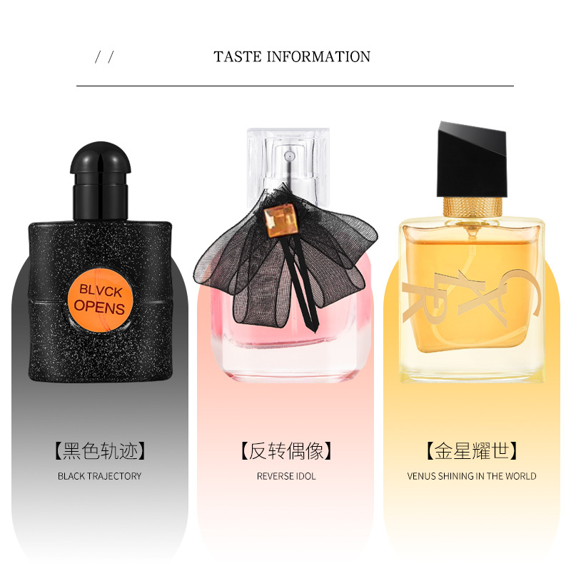 Set de Perfumes Femeninos Populares para Transmisión en Vivo Transfronteriza: Black Opium Reversal, Paris Libre, Set de Tres Piezas, Venta al Por Mayor