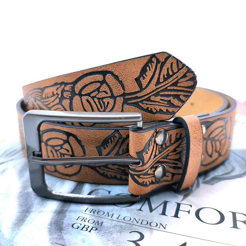 Brown Women's Buckle Belt With Retro Embossed Pattern Trendy_voghion.com