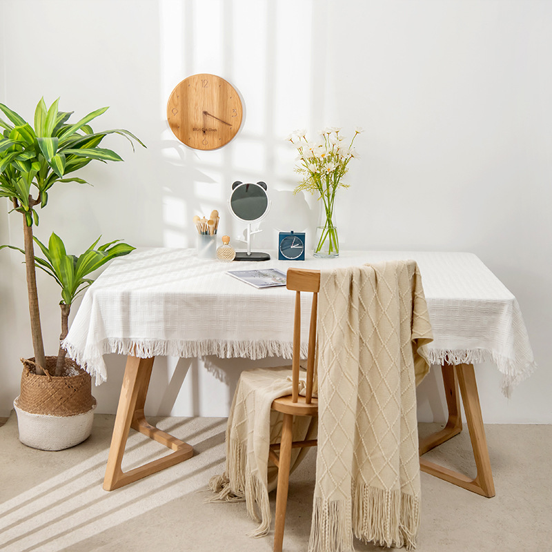 Algodón y lino nórdico mantel redondo de alta calidad Luz de lujo fotografía ins estilo encaje mantel rectangular mesa de café cubierta de tela