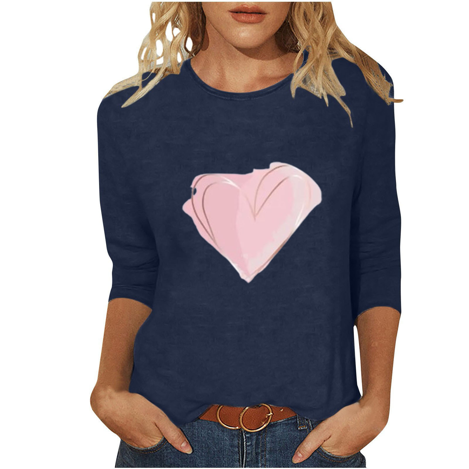 Women's T-shirt 3/4 Length Sleeve T-shirts Casual Basic Letter Heart Shape display picture 25