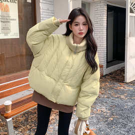 针织领韩系90白鸭绒短款羽绒服女款2025冬季小个子翻领宽松面包服