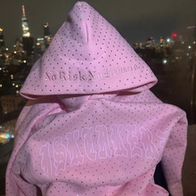 2025欧美跨境男装印花暗烫钻黑系列青年休闲潮流长袖连帽卫衣