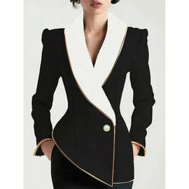 A 15708 Pearl button slim fit blazer 珍珠纽扣修身西装外套