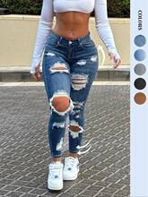 L 98536 Deep Blue High Waist Ripped Jeans �����ƶ�ţ�п�