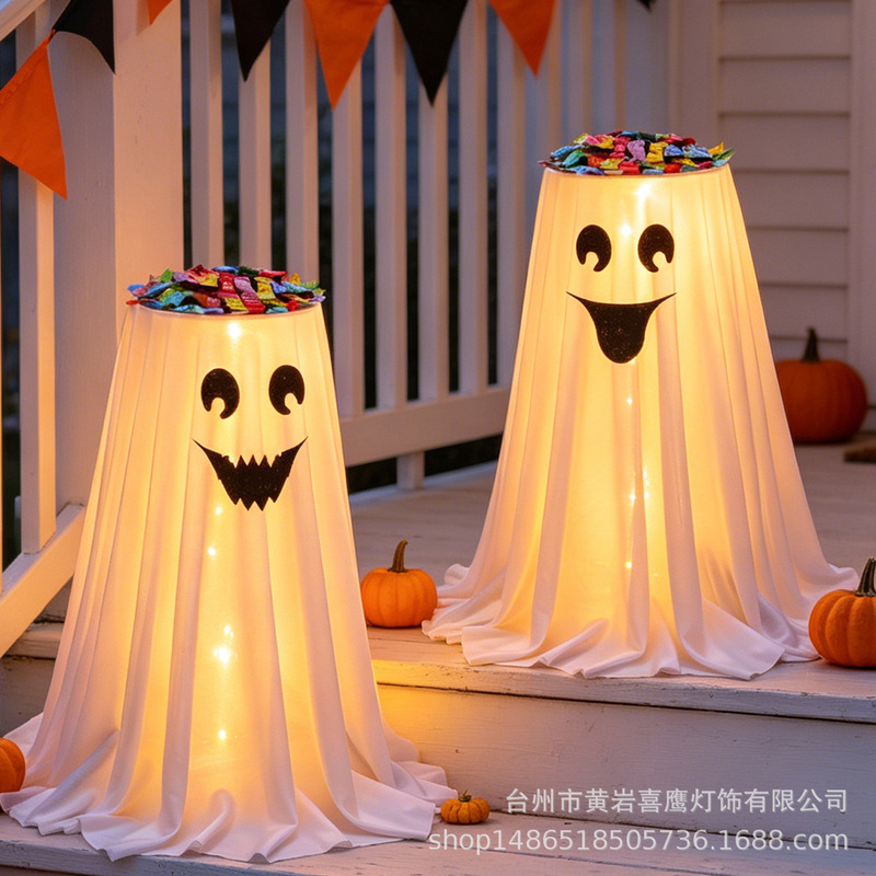 Halloween Led Decorative Lights Standing Glowing Ghost Candy Holder Ornaments for Porch Home Party Scene Decoration Halloween Led Decorative Lights Standing Glowing Ghost Candy Holder Ornaments for Porch Home Party Scene Decoration