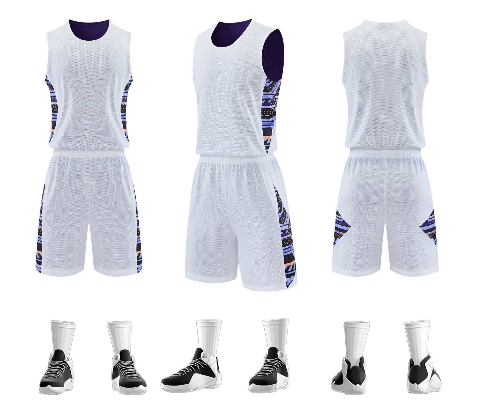 Nuevo conjunto de ropa de baloncesto de doble cara rápida secado transpirable de entrenamiento de baloncesto americano uniformes de equipo de juego de logotipo de impresión baloncesto