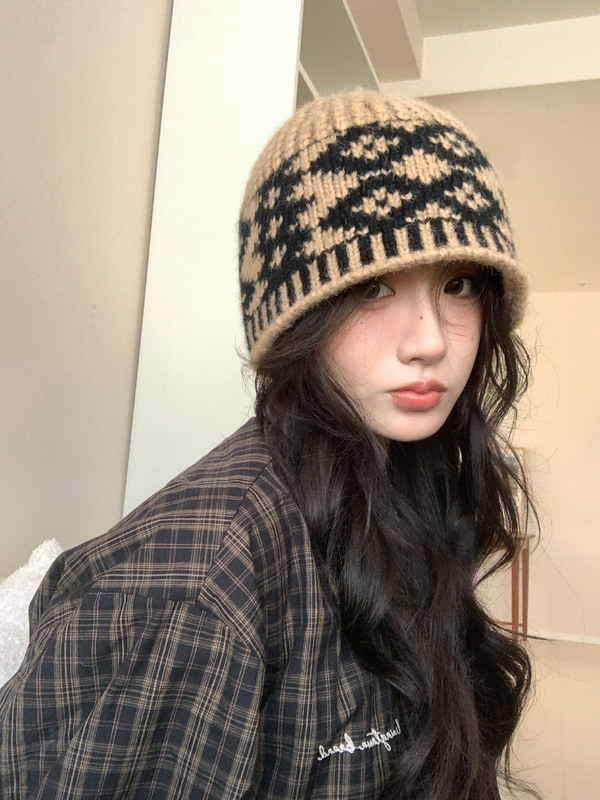 韩版提花针织帽子女秋冬季ins保暖百搭毛线渔夫帽子休闲风冷帽潮|undefined