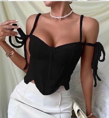 Women's Sexy Boned Cami Top With Adjustable Straps, Y2K Strap Detail Bustier Vest For Clubbing And Date Nights_ecoleips.com