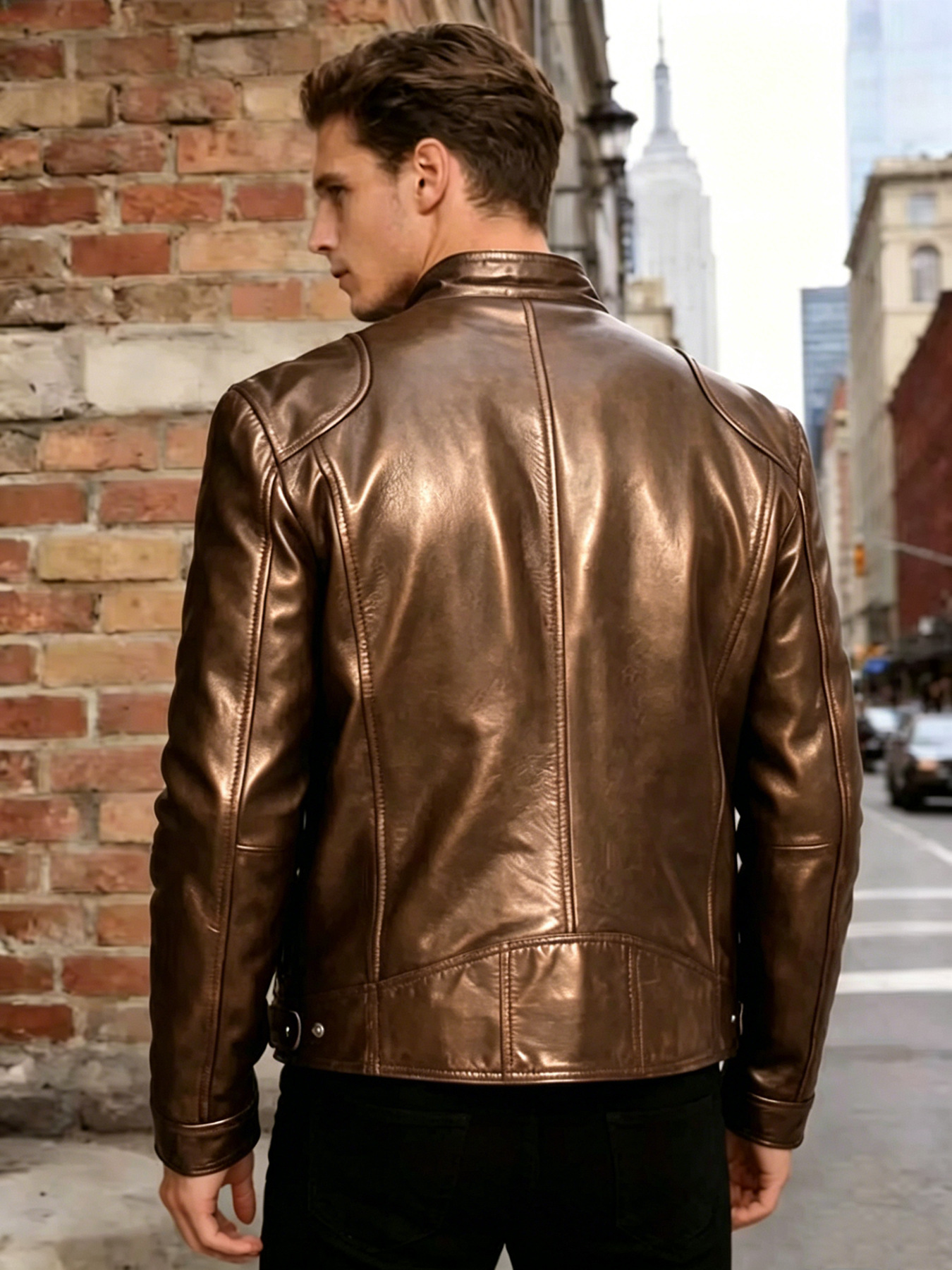 Men's Slim Fit Stand Collar PU Leather Motorcycle Jacket Trendy Short Outerwear Casual Fashion For Autumn Winter_viptrois.com
