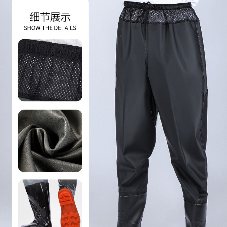 Ultra-Light, Thickened, Waist-Length Waders with Integrated Waterproof Clothing and Rain Boots for Fishing
