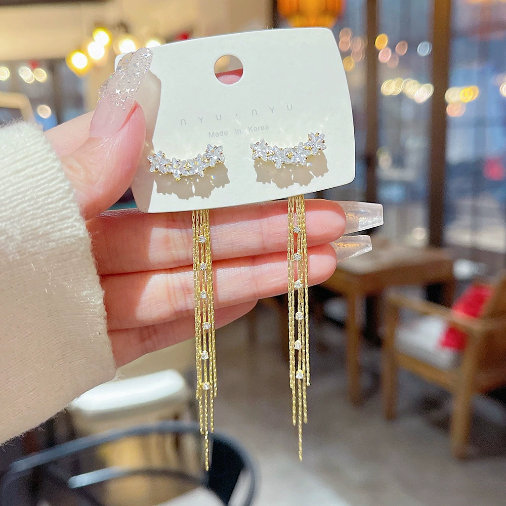 Серьги из серебра 925 пробы, Tassel из циркония, длинная легкая подвеска