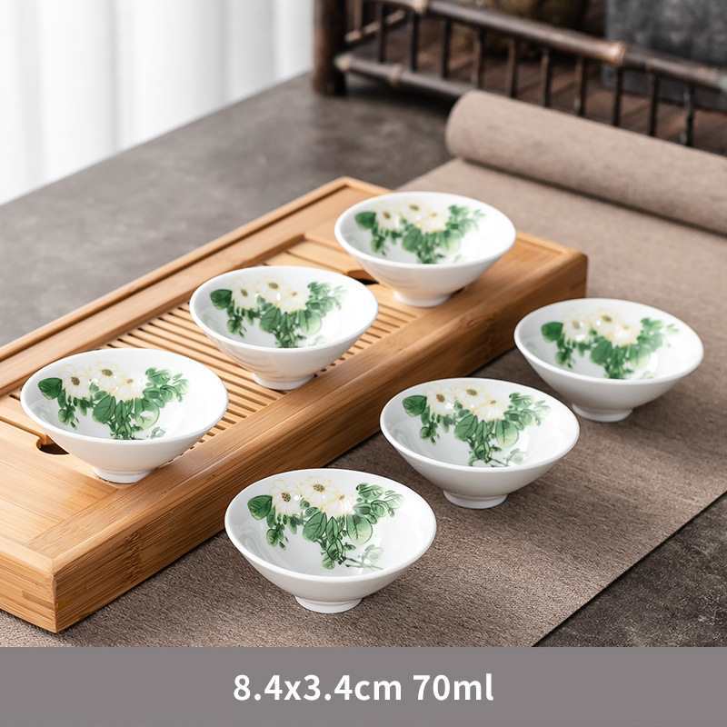 흰 도자기 그릇 컵-국화 6 팩