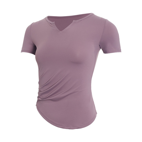 Women's Spring Summer Yoga Top Sexy Fitted Small V-Neck Short Sleeve Sports Fitness Quick-Dry Slimming Fitness T-Shirt