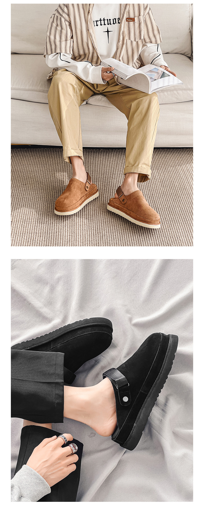 Dames halve slippers van echt leer ademend met dikke zool_voghion.com