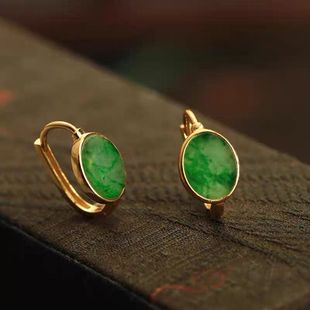 Natural Chalcedony A-Grade Earrings, Sun Green Jade Round Brand Earrings, Niche Design Sense of Design Earrings, Ear Buckles for Women, Jade