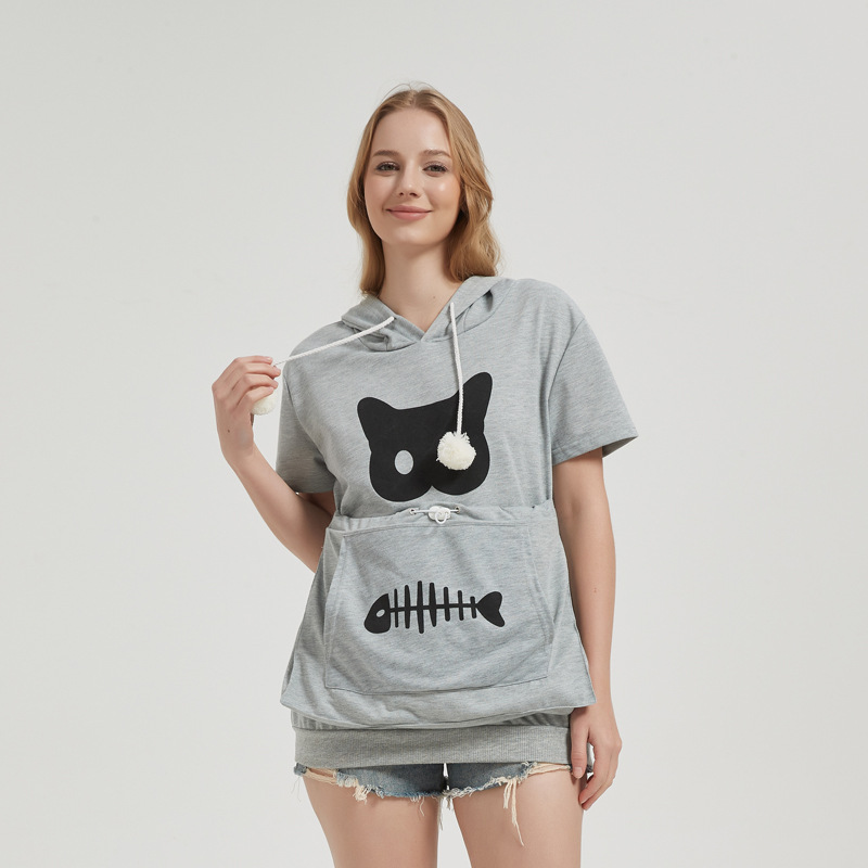 summer fashionable short sleeve T-shirt with pockets with hood