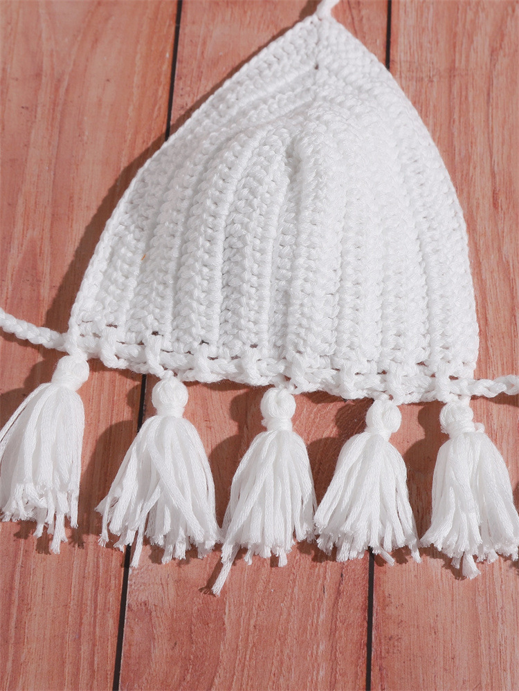 廠價(jià)直銷度假風(fēng)比基尼修身純色手勾綁帶大流蘇泳衣上衣 批發(fā) 1059